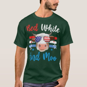 Camiseta Blanco Rojo Y Moo 4 De Julio Vaca Granjero De Band