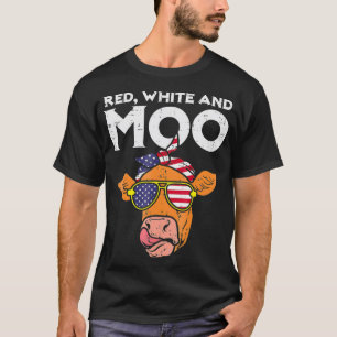 Camiseta Blanco Rojo y Moo Patriótico Vaca EEUU Bandera Gra