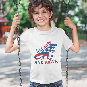 Camiseta Blanco Rojo y Rawr 4 de julio Dinosaur Kid