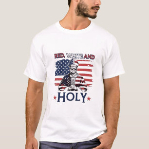 Camiseta Blanco Rojo y Santo Papa León 4 De Julio Estados U