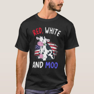 Camiseta Blanco Rojo Y Vaca Moo 4 De Julio Mujeres Patrióti