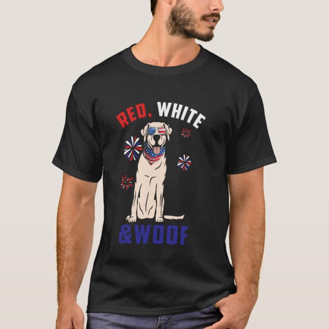 Camiseta Blanco Rojo Y Woof Amarillo Labrador Perro 4 O (Anverso)