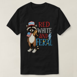 Camiseta Blanco y Feral Rojo - Gracioso 4 de Julio Raccoon