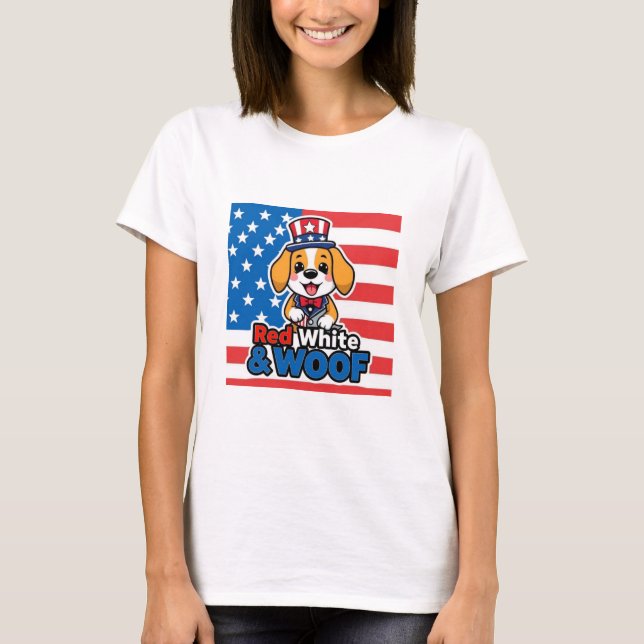 Camiseta Blanco y marrón rojo beagle americano (Anverso)