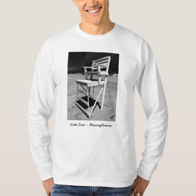 Camiseta blanco y negro de la foto de la silla del (Anverso)