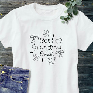 Camiseta Blanco y Negro Retro Dibujado a Mano Mejor Abuela