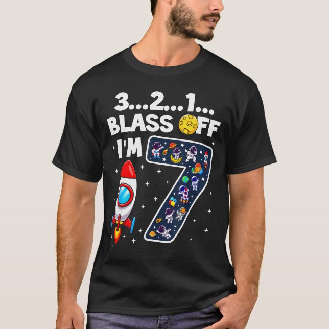 Camiseta Blast Off I'm 7 Years Old 7th Birthday Spaceship A (Anverso)