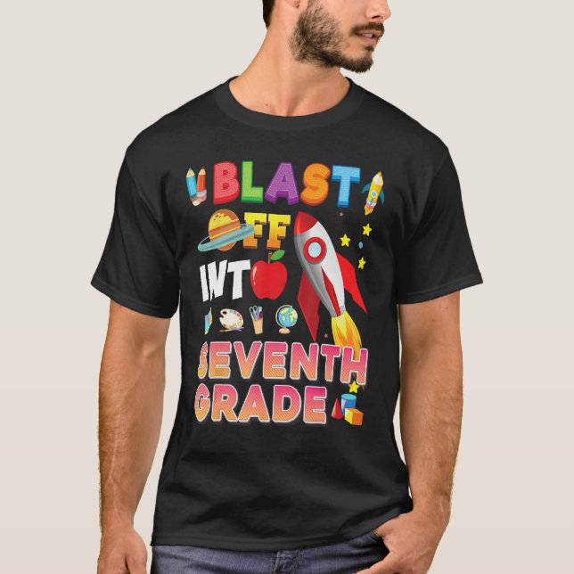 Camiseta Blast Off Into 7th Grade Back To School Seventh Ro (Anverso)