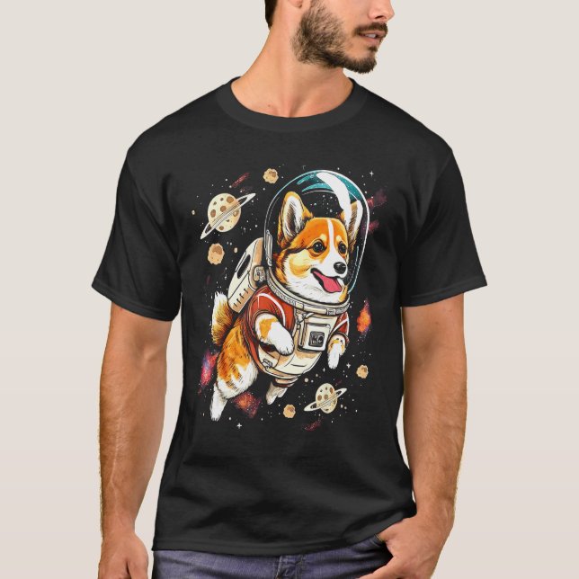 Camiseta Blast Off with a Dog in Space  Cute Pembroke Welsh (Anverso)