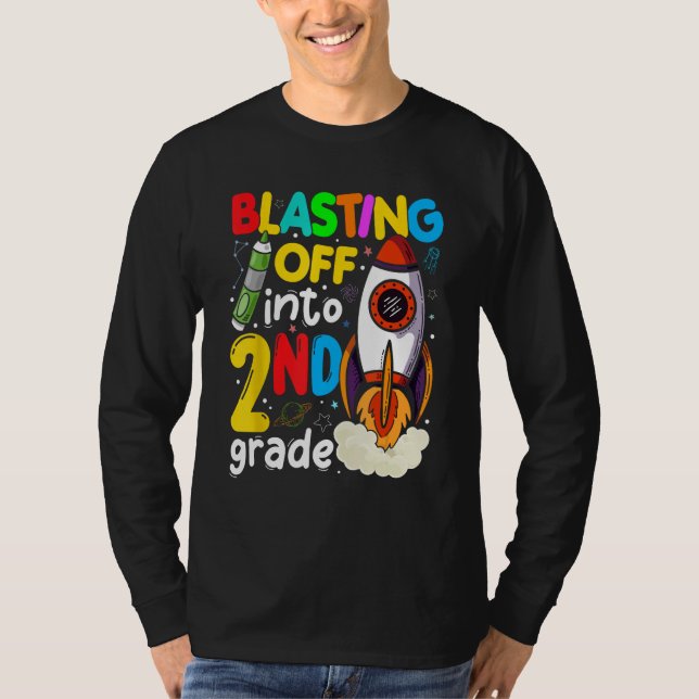 Camiseta Blasting Off Into 2nd Grade Cute Team Second Grade (Anverso)
