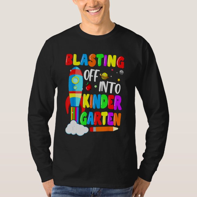 Camiseta Blasting Off Into Kindergarten Funny Back To Schoo (Anverso)
