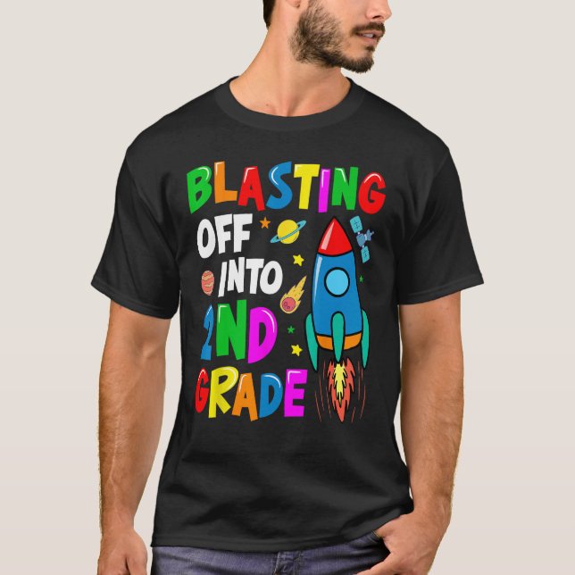 Camiseta Blasting Off Into Second Grade Back To School Kids (Anverso)