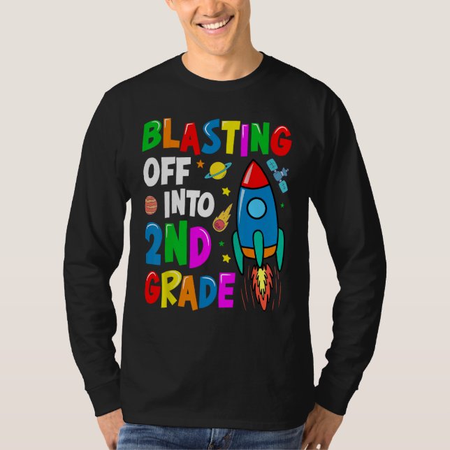 Camiseta Blasting Off Into Second Grade Back To School Kids (Anverso)