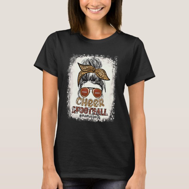 Camiseta Bleach Leopard Messy Bun Mom Of Both Cheer And Foo (Anverso)