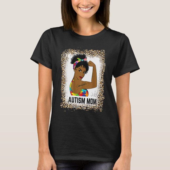 Camiseta Bleached Autism Awareness Strong Mom Afro Mother B (Anverso)