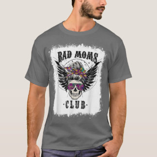 Camiseta Bleached Bad Mom Clubs Skull Messy Bun Leopard Mot