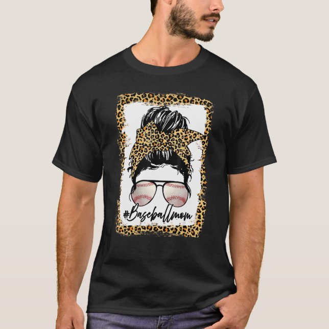 Camiseta Bleached Baseball Mom Leopard Messy Bun Game Day V (Anverso)