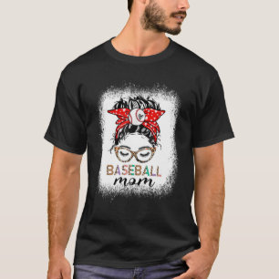 Camiseta Bleached Baseball Mom Life Leopard Messy Bun Game