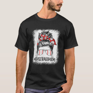Camiseta Bleached Baseball Mom Messy Bun Game Day Mother's