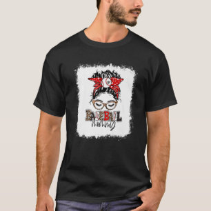 Camiseta Bleached Baseball Mommy Leopard Messy Bun Funny Mo