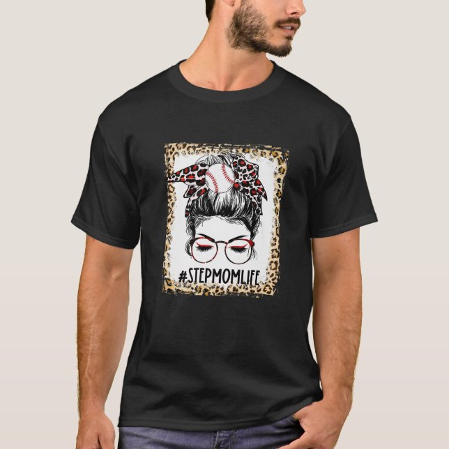 Camiseta Bleached Baseball Stepmom Messy Bun Game Day Mothe (Anverso)