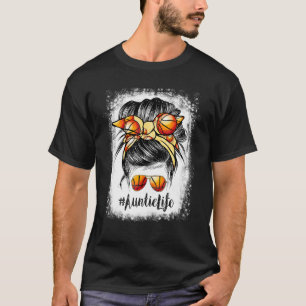 Camiseta Bleached Basketball Auntie Life Messy Bun Game Day