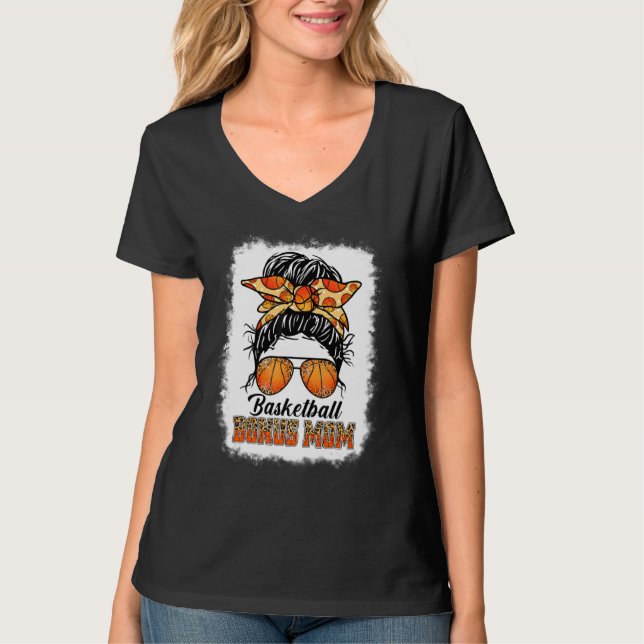 Camiseta Bleached Basketball Bonus Mom Messy Bun Game Day M (Anverso)