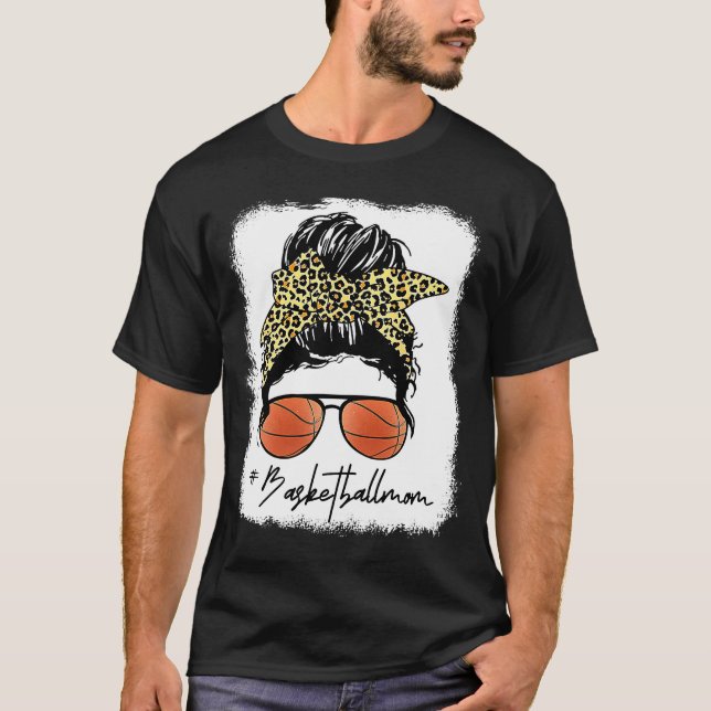 Camiseta Bleached Basketball Mom Life Leopard and Messy Bun (Anverso)