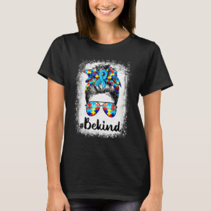 Camiseta Bleached Be Kind Autism Awareness Messy Bun Chica 