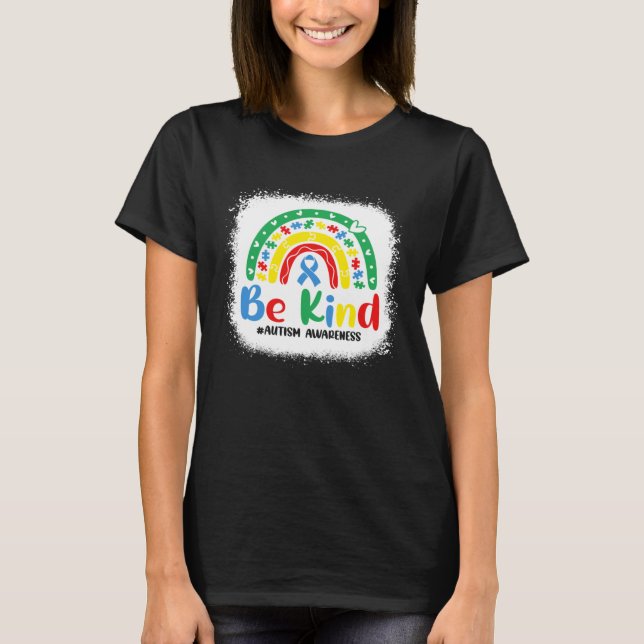 Camiseta Bleached Be Kind Rainbow Blue Ribbon Autism Awaren (Anverso)
