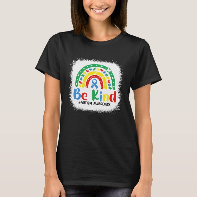 Camiseta Bleached Be Kind Rainbow Blue Ribbon Autism Awaren (Anverso)