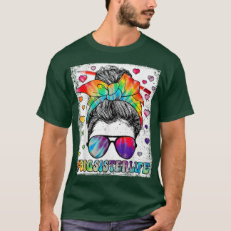 Camiseta Bleached Big Sister Life Tie Dye Messy Bun Happy S