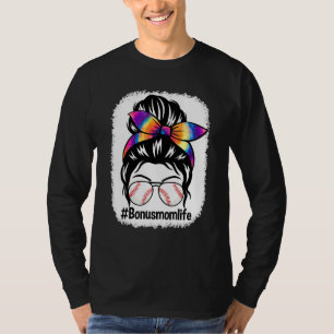Camiseta Bleached Bonus Mom Life Messy Bun Tie Dye Softball