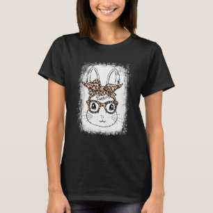 Camiseta Bleached Bunny Face Leopard Print Glasses Easter