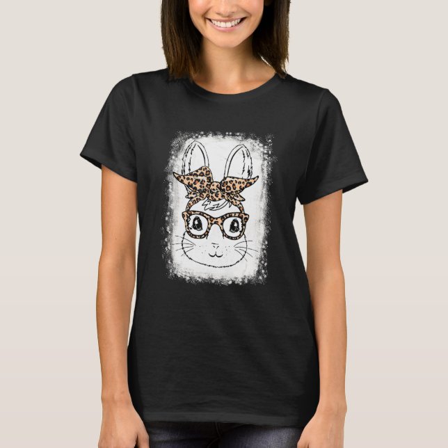 Camiseta Bleached Bunny Face Leopard Print Glasses Easter (Anverso)