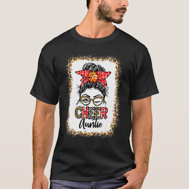 Camiseta Bleached Cheer Auntie Cheerleading Messy Bun Leopa (Anverso)