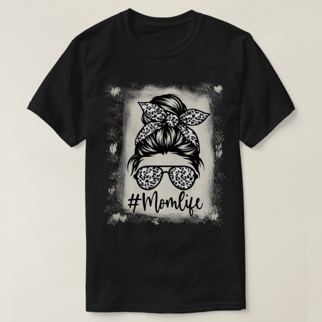 Camiseta Bleached Classy Mom Life Leopard Pattern Messy Bun (Diseño del anverso)