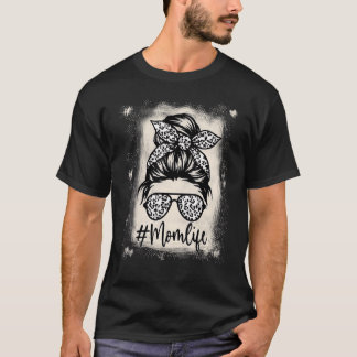 Camiseta Bleached Classy Mom Life Leopard Pattern Messy Bun