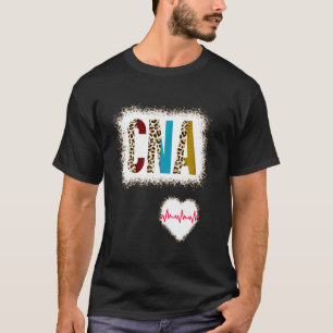 Camiseta Bleached Cna Color Half Leopardo Enfermería Heartb