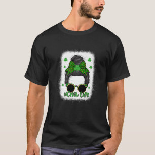 Camiseta Bleached Cna Life Messy Bun Leopard St Patricks Da