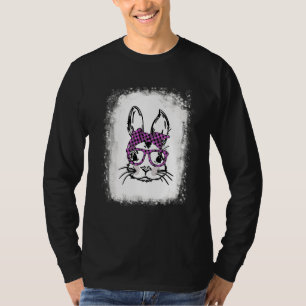 Camiseta Bleached Cute Bunny Face Pink Buffalo Plaid Glasse