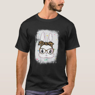 Camiseta Bleached Easter Bunny Face Leopard Headband Glasse