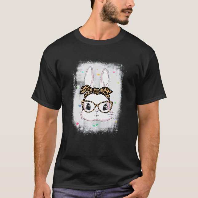 Camiseta Bleached Easter Bunny Face Leopard Headband Glasse (Anverso)
