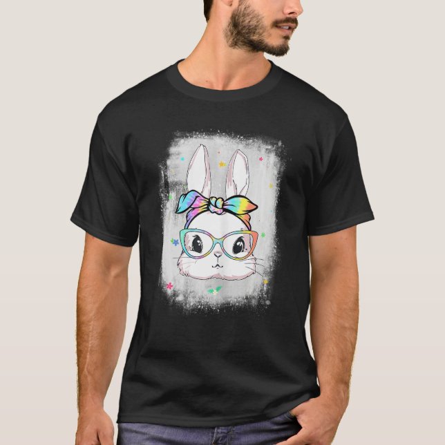 Camiseta Bleached Easter Bunny Face Tie Dye Headband Glasse (Anverso)