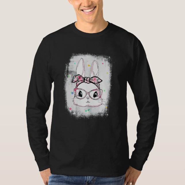 Camiseta Bleached Easter Cute Bunny Face Floral Headband Gl (Anverso)