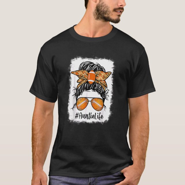 Camiseta Bleached Football Auntie Life Messy Bun Game Day M (Anverso)