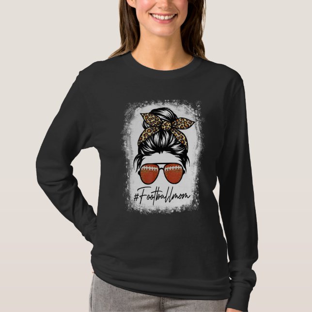 Camiseta Bleached Football Mom Life With Leopard And Messy  (Anverso)
