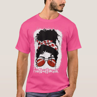 Camiseta Bleached Football Mom Life With Leopard Messy Bun