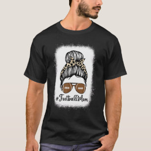 Camiseta Bleached Football Mom With Leopard And Messy Bun P
