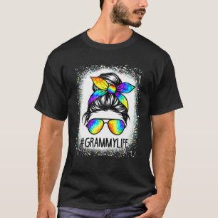 Camiseta Bleached Grammy Life Messy Hair Bun Tie Dye Mother